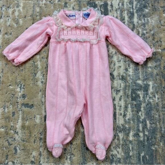 Vintage Carter’s Baby Pink Soft Acrylic Footed Layette Outfit 6 months - Picture 1 of 6
